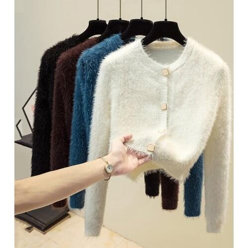 Sweater womens cardigan for fall winter wear 2021 Korean mink velvet lazy long sleeve cardigan short top sewater coat female