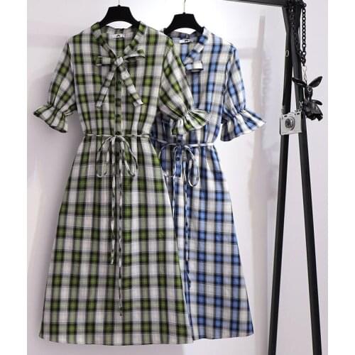 2020 New XXL-6XL Plus size Plaid Dress Women Summer Short sleeve Ruffled Slim Long Dresses Female Casual Dresses Oversize G991