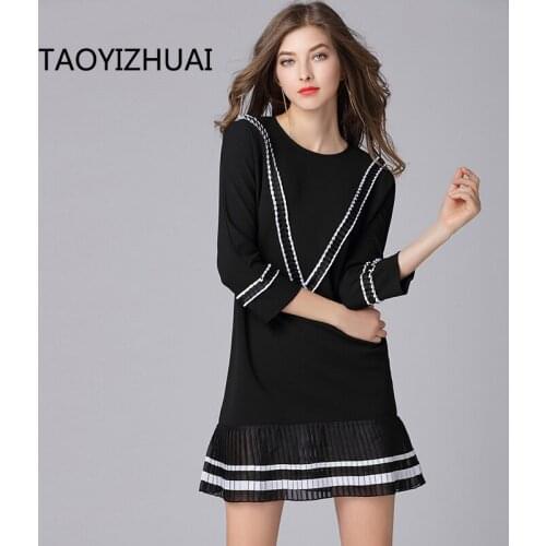 TAOYIZHUAI new arrival preety style women dress chiffon black above knee patchwork straight plus size party lady dress 16079