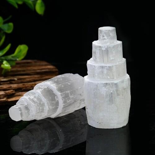 1PC Natural White Gypsum Selenite Tower Quartz Crystal Reiki Healing Ore Mineral Figurine Specimen Collection Craft Home Decor