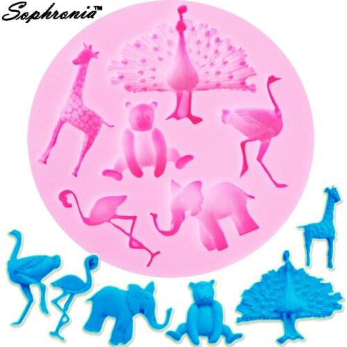 10PCS/SET Elephant Peacock Giraffe Bear Swan Silicone Mold Cupcake Fondant Cake Decorating Tools Gumpaste Chocolate Candy F1113