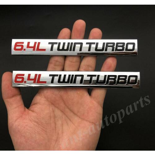 2pcs Metal Chrome 6.4L Twin Turbo Engine Car Trunk Emblem Badge Decals Sticker
