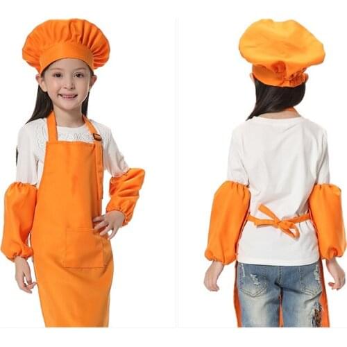 20sets /lot 3pcs/set Children Kitchen 12 Colors Kids Aprons with Oversleeve & Chef Hats for Painting Cooking Baking lin5066