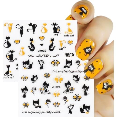 3D Gold Black Cartoon Cat Heart Sticker Butterfly High Heel Letter Silver Self Adhesive Animal Polish Anime Decal SAJH025-36-1