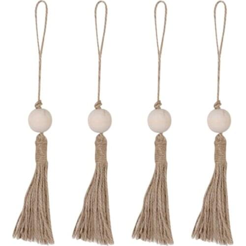 4pcs Handmade Wooden Beads Garland String Pendants With Tassels iving Room DecorFarmhouse Rustic Country Decoration