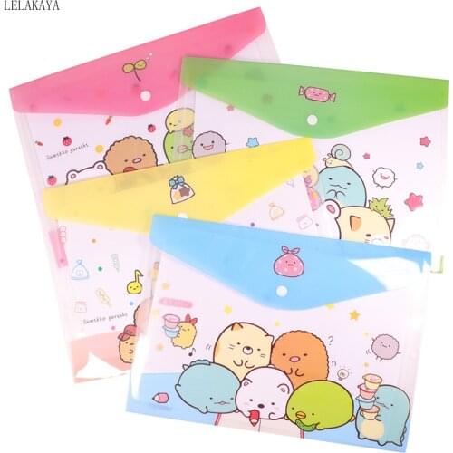 4 Styles Cartoon Sumikko Gurashi A4 File Folder Corner Bio Creature Action Figure PVC Button Document Filing Bag Stationery bags