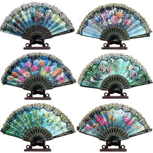 5pc High Quality Black Lace Folding chinese Fan Dance Spain Fan eventail a main abanico de mano abanicos para boda vintage bambu