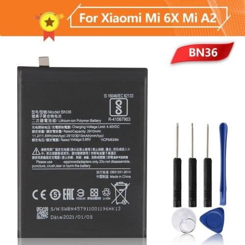 Phone Battery BN36 for Xiao Mi 6X 3010mAh BN36 MI A2 MiA2 Xiaomi A2 Replacement Battery + Tool