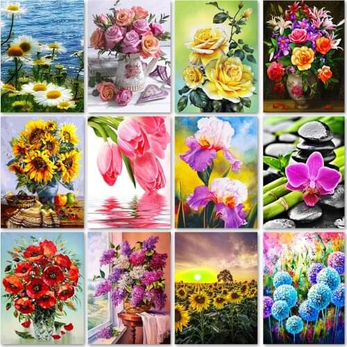 DIY 5D Diamond Painting Flowers Full Diamond Embroidery Flower Scenery Vase Cross Stitch Kits Diamond Mosaic Picture Home Decor