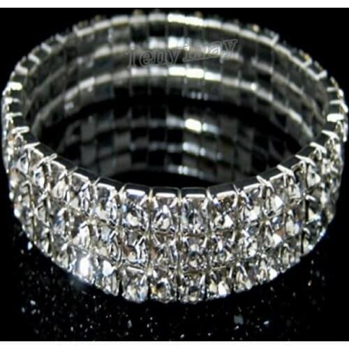 Free Shipping 3 Tier Clear Transparent Rhinestone Stretchy Bangles 24pcs/Lot