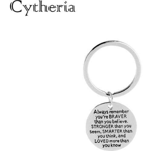 You are braver than you believe key chains Inspire key holder rings for students message reminder key ring smart than you think