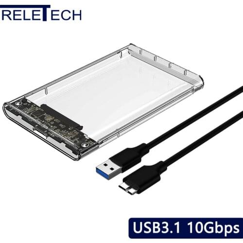 Reletech Hdd Case SATA USB 3.1 External Hard Drive Case Enclosure with Cable for 2.5 SSD SATA Interface 5Gbps hd externo