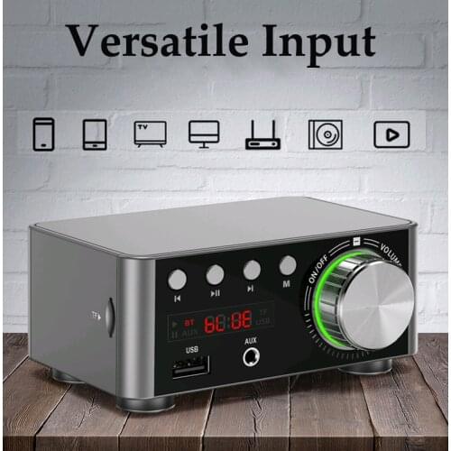 HIFI BT5.0 Digital Amplifier Mini Stereo Audio Amp 100W Dual Channel Stereo AMP USB AUX for Home Theater USB TF Card Player