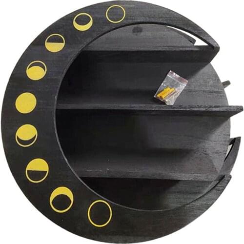 Wooden Crescent Moon Phase Wall Hanging Shelf 3 Tier Wooden Display Storage Shelves Simple Living Room Wall Decoration Shelf