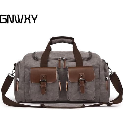 GNWXY European American Style Canvas Travel Bags Men Large Weekend Overnight Bag Multi-pocket Crossbody Bag Dripshipping