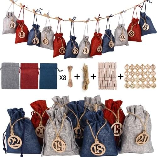 Creative New Digital Wooden Sign Linen Bag Christmas Gift Tag Combination Set Christmas Tree Blessing Bag Ornaments