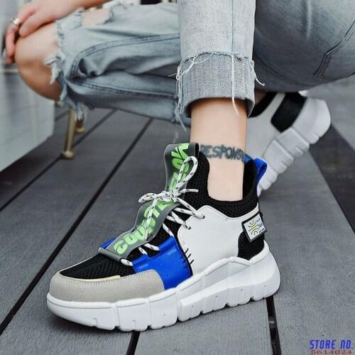 Breathable lace-up rubber mid-top thick-soled shoes sports and leisure trend couple shoes Mens Casual Shoes zapatillas hombre