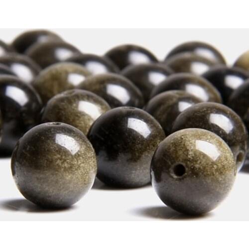 Wholesale Natural Gold black Obsidian Round Stone 6 8 10 12 mm Loose Spacer Beads for handmade jewelry making bracelet necklace