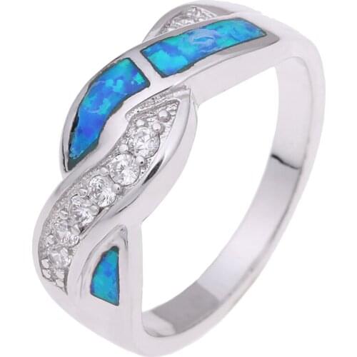 Fashion silver COLOR opal jewelry New engagement finger rings for women Wedding Gift Distribution blue stone setting size 6-11