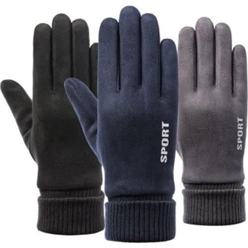 Men Winter Touch Screen Gloves Men Plus Velvet Thicken Driving Warm Gloves Suede leather Non-slip Ski Riding Sports Gloves H77