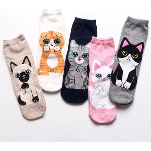 New Products Ladies Socks Cartoon Cat Pattern Creative Personality Fun Wild Trend Series Cotton Boat Socks