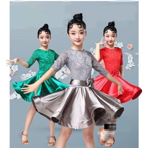 New Girls Lace Ballroom And Latin Dance Dresses For Sale Cha Cha Rumba Samba Jive Long Sleeves Children Teen Latino Dress