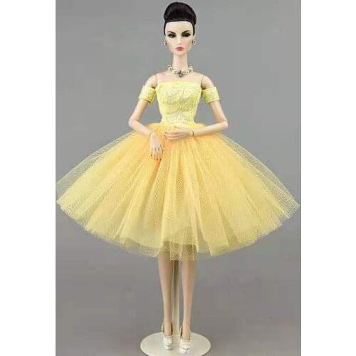 1/6 BJD Clothes Fashion Yellow 5-layer Lace Dresses for Barbie Doll Outfit Ballet Tutu Dress Princess Evening Gown Accessory Toy