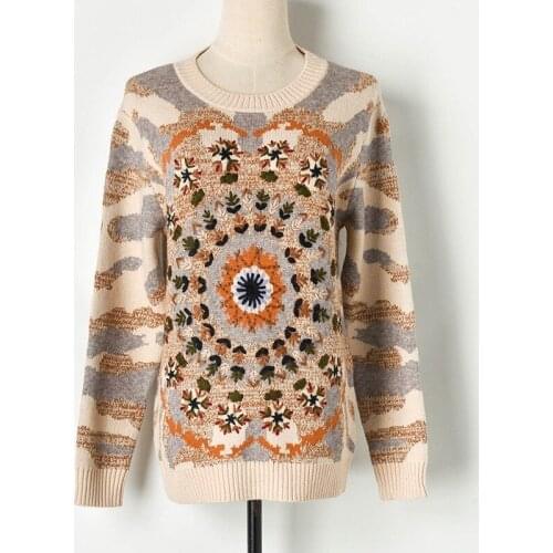 Autumn Harajuku Snowflake Embroidery Women Sweater Elegant Contrast Color Block O-neck Long-sleeved Knitted Pullover Sweaters