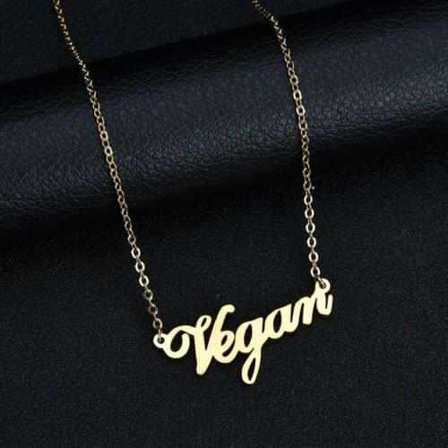Fashion Vegan Letter Necklace Gold Silver Color Stainless Steel Vegetarian Statement Necklaces Chokers For Women Jewelry