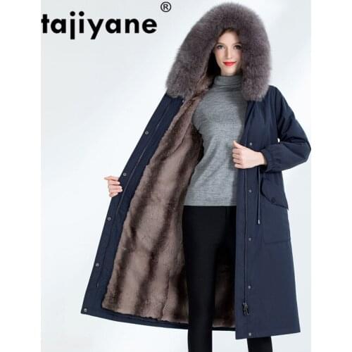 Real Parka Fur Winter Jacket Women Clothes Natural Fox Rabbit Fur Liner Long Coat Female Fox Fur Collar Warm Parkas Hiver SYHS29