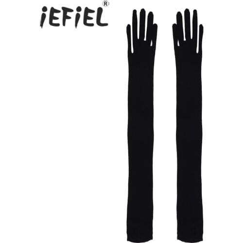 IEFiEL 1 Pair Women Mesh See Through Sheer Gloves Stretchy Full Finger Long Gloves Mittens for Sun Protection Transparent