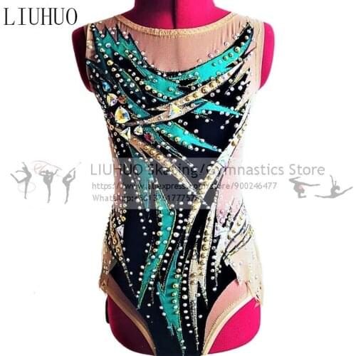 LIUHUO Figure Skating Dress Womens Girls Rhythmic Competition Unitard Ballet Dance Leotard Artistic Costume