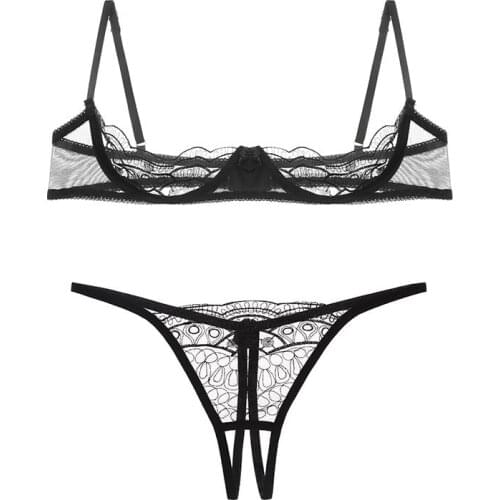 Porn Sexy Costumes Erotic Lingerie For Women Black Embroidery Lace Open Bra Sexy Lingerie Open Crotch Babydoll For Sex Underwear