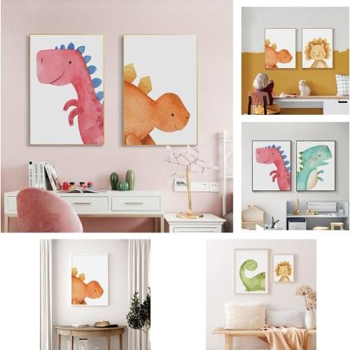 Nordic cartoon watercolor dinosaur animal cute childrens room kindergarten poster living room canvas decoration picture