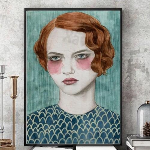 Modern Decoration Bedroom Wall Art Poster Short Hair Girl Frowning Creative Canvas Painting Nordic Modular Pictures and Prints