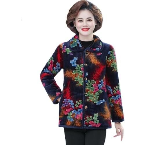 Moms Tops Winter Plus velvet thick cotton Coat Outerwear Woman Plus Size Warm Coat Clothes Middle-aged Elderly Womens Jacket