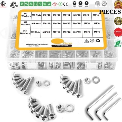 304 Stainless Steel Screws and Nuts M3 M4 M5 M6 Hex Socket Head Cap Screws Assortment Set Kit,Machine Screws,Shoulder Screws