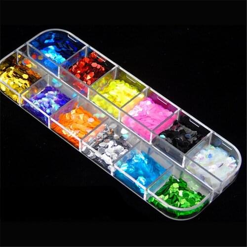 Candy Color Glitter Sequins Hexagon Diy Nail Polish Eyeshadow Accessoires Charms Nails Art Decoration Storage Box 12 Colors