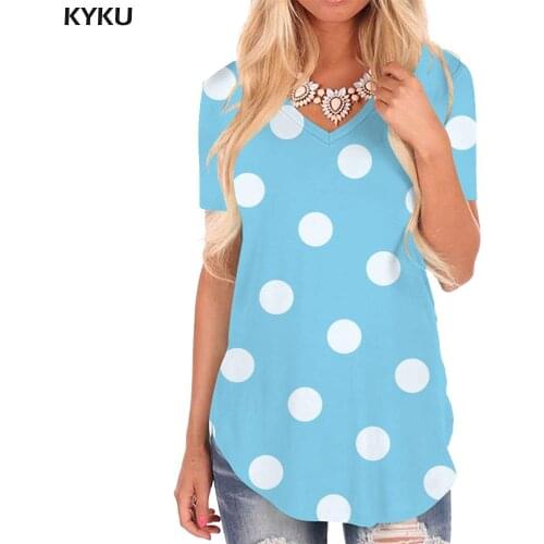 KYKU Colorful T-shirt women Dots T-shirts 3d Pink V-neck Tshirt Harajuku Shirt Print Womens Clothing Punk Rock Loose Streetwear