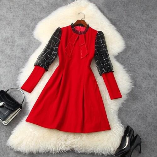 European and American womens clothing New styles for spring 2021 Checked long-sleeved stand collar Stitching Fashion Dress