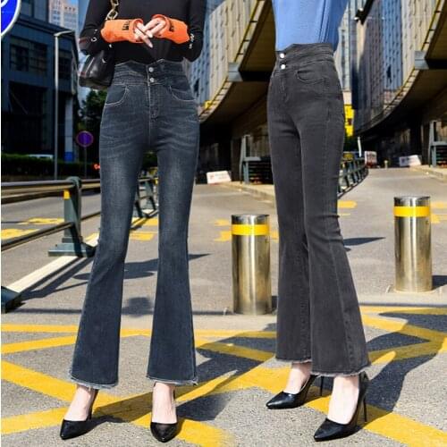 High-waisted Flared Jeans Womens Autumn 2020 Top Narrow Bottom Wide Open Pants Slim Jeans Casual All-match Stretch Trousers