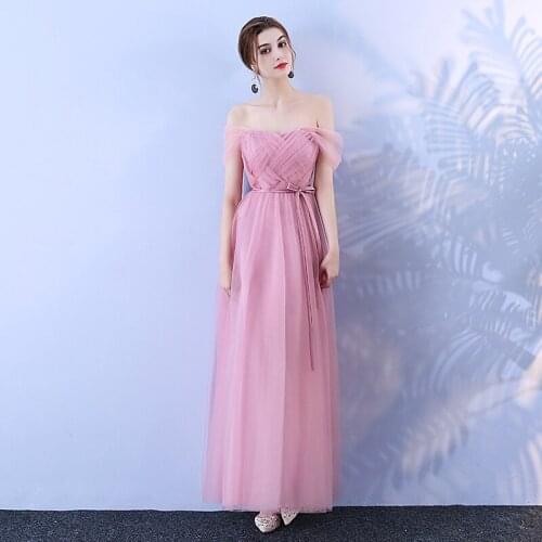 Pink New Design Sexy Sweet Long Bridesmaid Dresses A-Line Prom Wedding Party Sister Dress Elegant For Women Vestido De Festa 169
