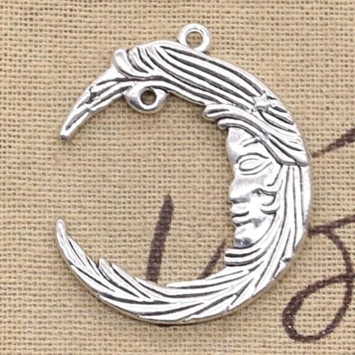 3pcs Charms Man In The Moon Face 38x32mm Antique Pendant fit,Vintage Tibetan Bronze Silver color,DIY Handmade Jewelry