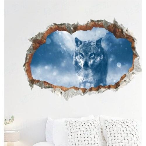 3d Look Wolf Wall Stickers For Office Living Room Bedroom Home Decoration Safari Mural Art Diy Pvc Animal Wall Hole Decals