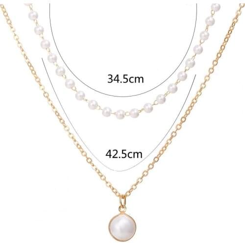 50%HOT Pearl Necklace Double-layer Simple Alloy Female Clavicle Chain for Party