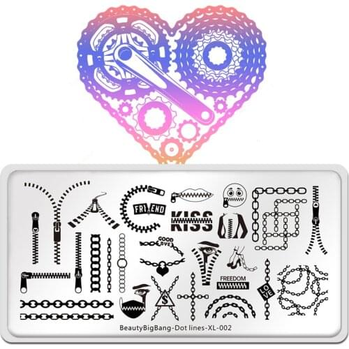 Beautybigbang Nail Art Stamping Plates Zipper Image New 6*12cm Stainless Steel Stamp Template Dot Lines XL-002