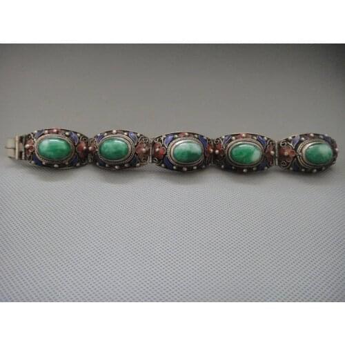 Chinas Tibet dynasty palace cloisonne silver inlaid jade bracelet
