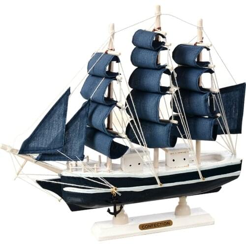 Wooden Sailing Ship Mediterranean Style Home Bedroom Office Decoration Handmade Carved Nautical Boat Model Friend Kids Gift