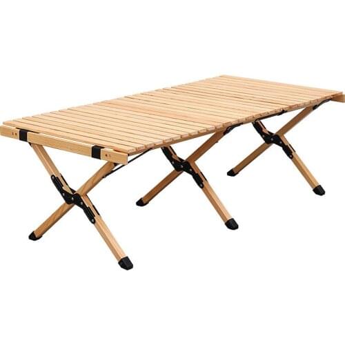 Wooden Folding Table Outdoor Compact Table Fold Up Roll Out Top for Picnic Camping Beach Barbecue Foldable Outdoor