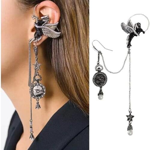 Enamel Stud Earrings Sets Romantic Pegasus Dissymmetry Earrings For Girls Women horse eye earrings Pearl chain vintage Star Stud